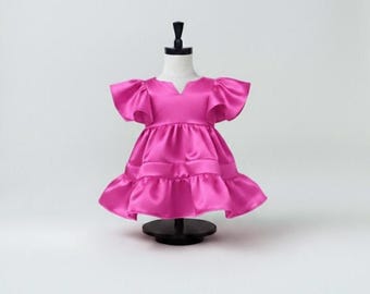 Flower Girl Dress - Satin Party Gown - Handmade Ruffle Girls Boutique Dress