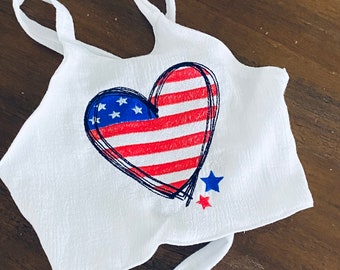 Baby Girl Halter Top USA | Patriotic Baby Halter Top | 4th of July outfit | Embroidered Heart Stars and Stripes Baby Top | Kids Crop Top