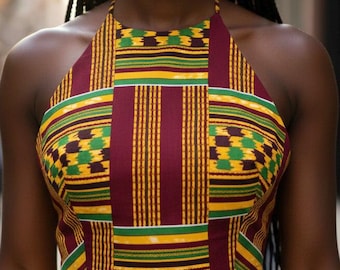 Handmade Kente Halter Crop Top | African Print Lace-Up Back