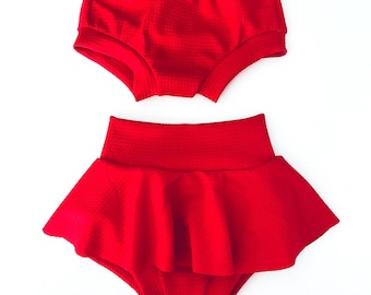 Red High Waisted Baby Bummies | Diaper Cover, Bloomer