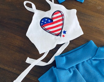 Patriotic Halter Top Summer Ready | Embroidered Kids Crop Top | American Flag