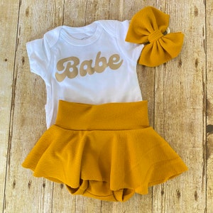High Waisted Baby Bummies | Mustered Baby Girl Skirted Bummies | Liverpool Bummies | Baby Summer Shorts | Baby Bloomers