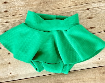 Kelly Green High Waisted Baby Bummies | Baby Girl Skirted Bummies | Liverpool Bummies | Baby Summer Shorts | Baby Bloomers