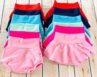 High Waisted Baby Bummies | Solid Color Baby Girl Skirted Bummies | Adorable Baby Summer Shorts | Baby Bloomers