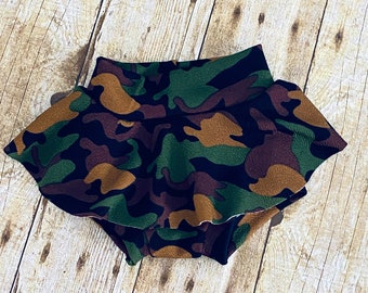 Green Camouflage Baby Bummies | High Waisted Skirted Bloomers
