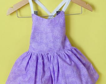 Purple Print Dress: Open-Back  Dress - Handmade in USA