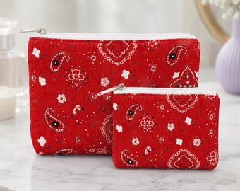 Bandana Print Zipper Pouch, Coin Purse or Makeup Bag, Handmade Cotton Pouch, Small Travel Bag for Keys Cards, Choose Size Color