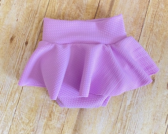 Lilac High Waisted Baby Bummies | Baby Girl Skirted Bummies | light Purple Liverpool Bummies | Baby Summer Shorts | Baby Bloomers