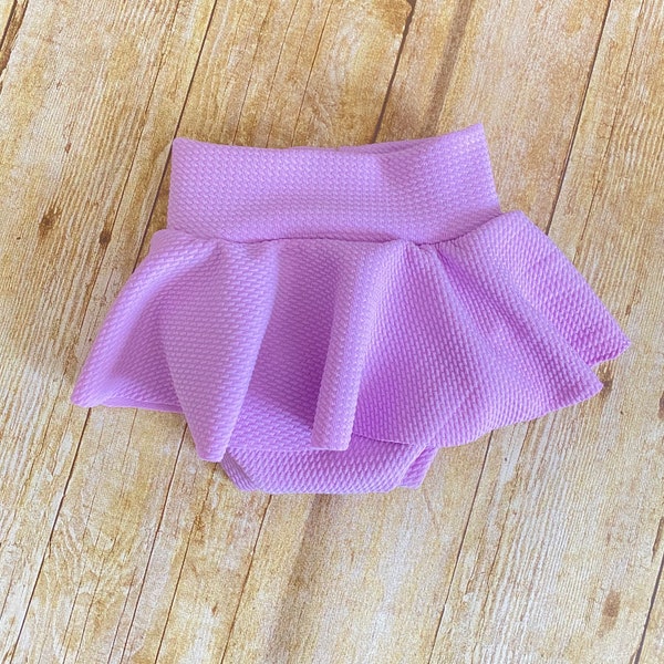 Lilac High Waisted Baby Bummies | Baby Girl Skirted Bummies | light Purple Liverpool Bummies | Baby Summer Shorts | Baby Bloomers