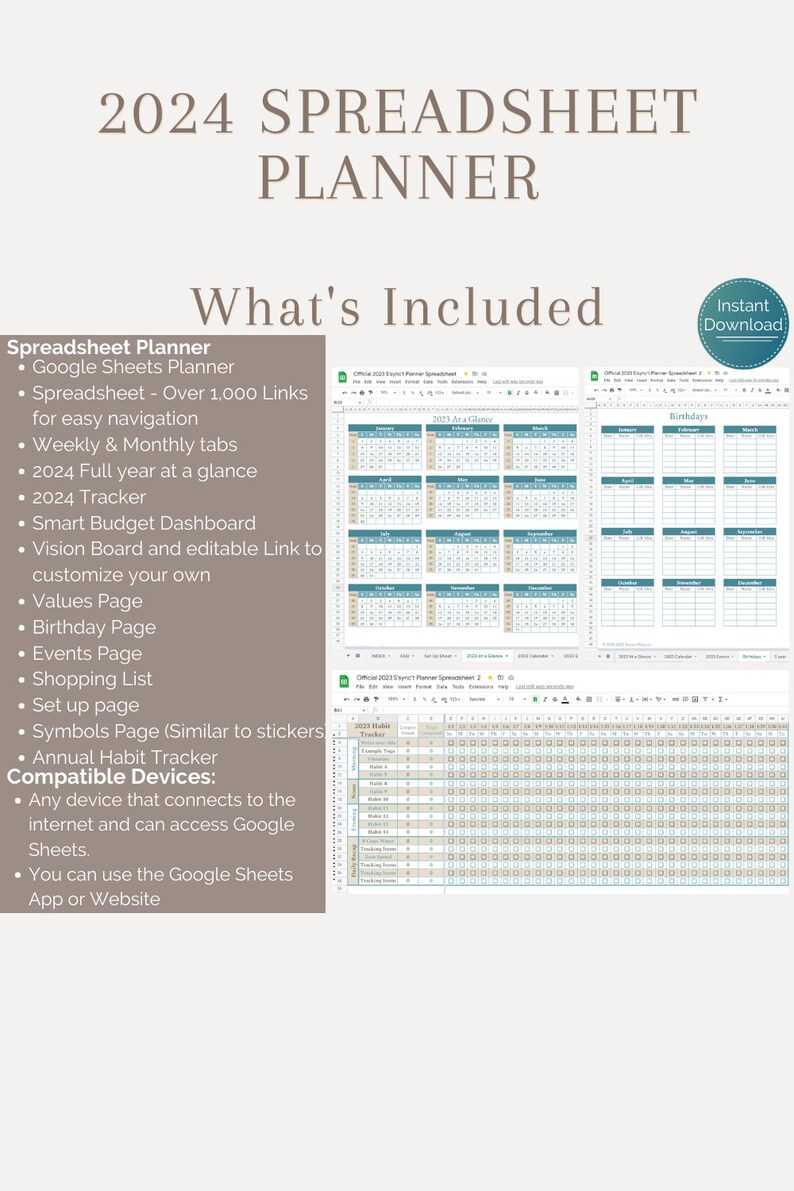 2024 Spreadsheet Planner Template Weekly Meal Planner, Budget, Habit