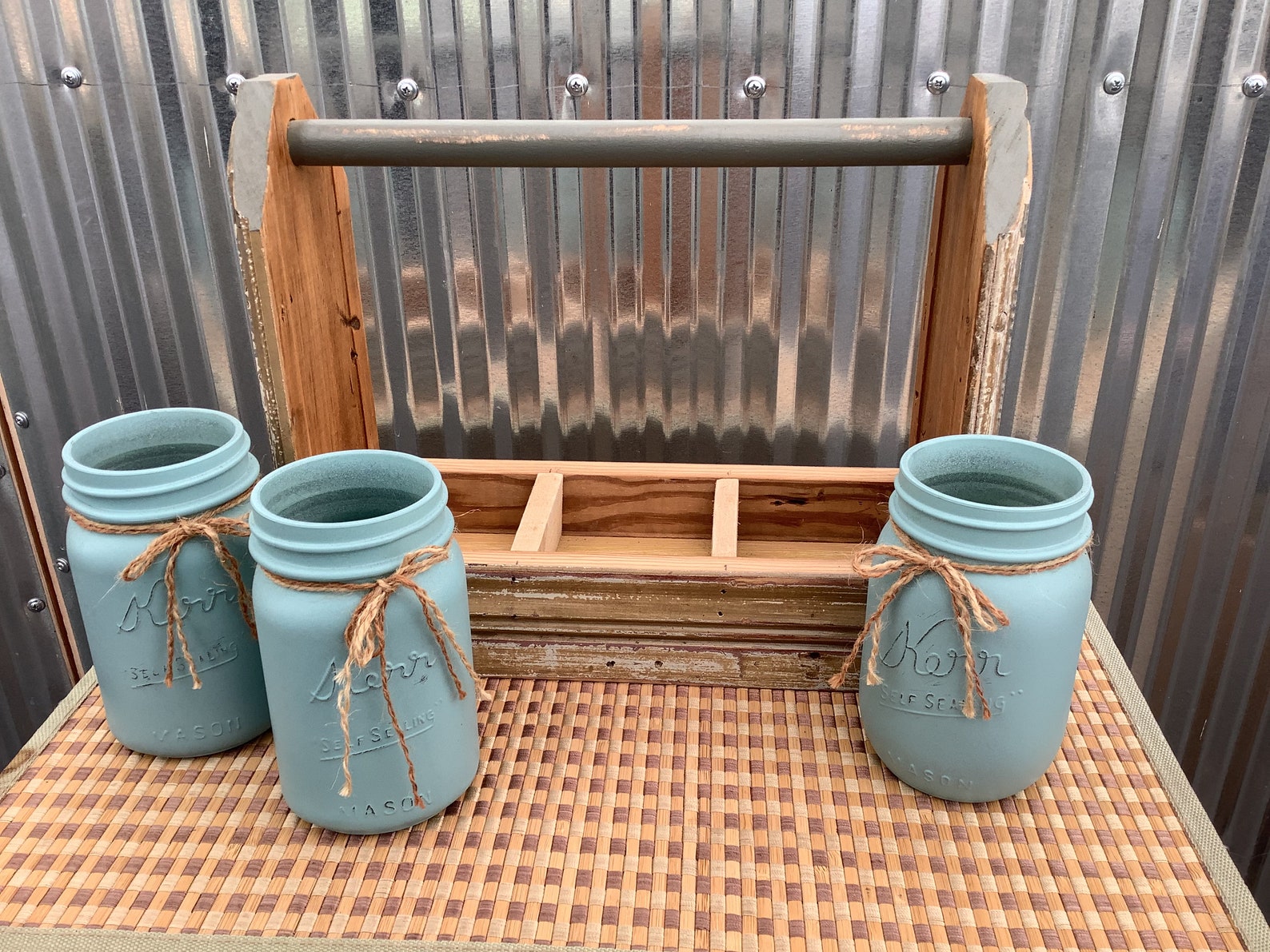 Vintage Wood Mason Jar Holder Planter Box Rustic Storage Etsy