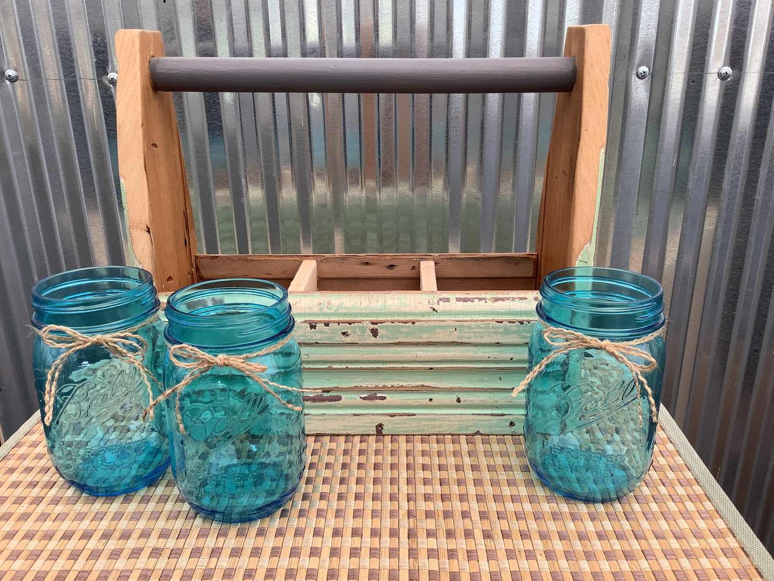 Vintage Wood Mason Jar Holder Planter Box Rustic Storage Etsy