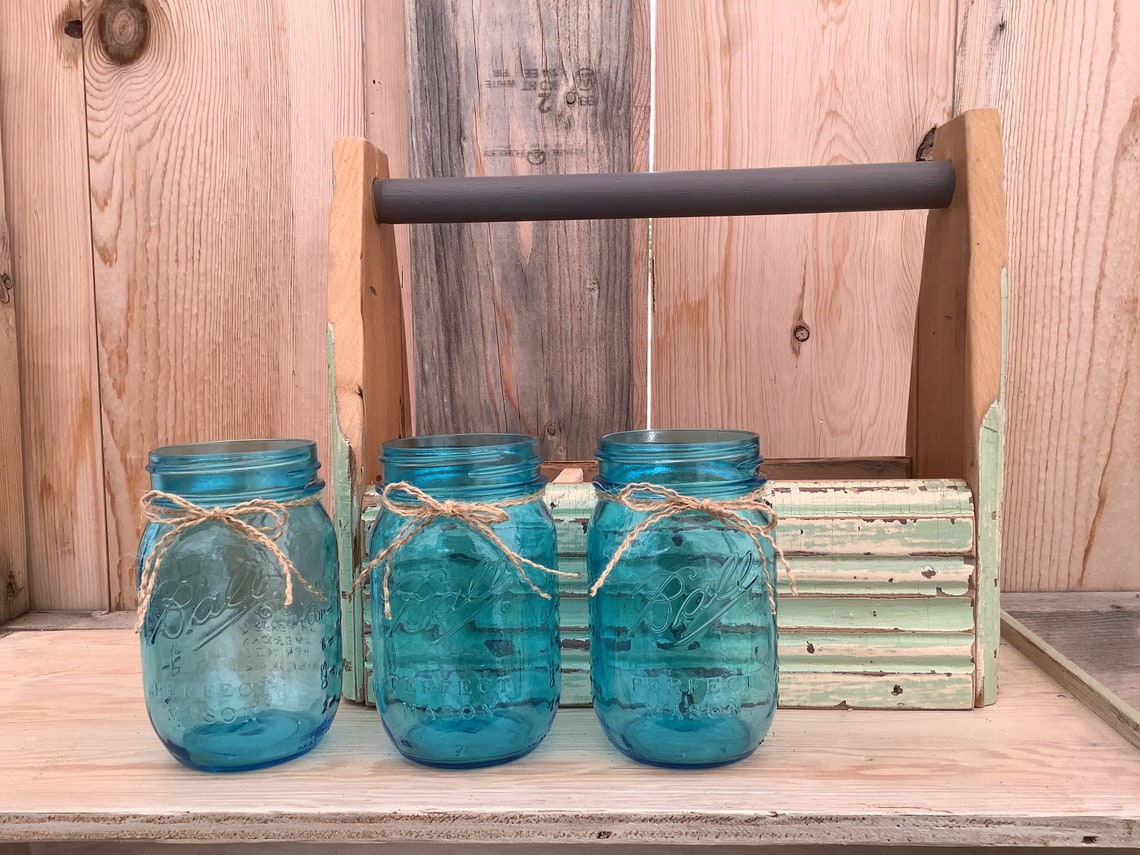 Vintage Wood Mason Jar Holder Planter Box Rustic Storage Etsy