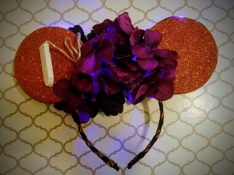 Ready to Ship Halloween Spiderweb Floral Mouse Ears with Lights