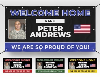 Bienvenidos a casa / Felicitaciones al soldado por su servicio militar / Pancartas de vinilo personalizadas a todo color / Letrero personalizable