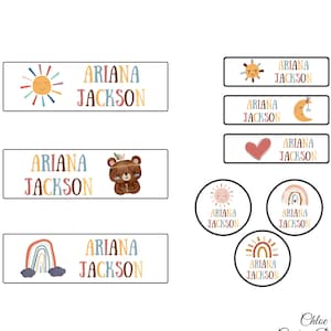 Personalisierte Aquarell Regenbogen Herzen Namensetiketten, Zurück zu Schulbedarf, wasserdichte Aufkleber für Schule, Kindertagesstätte und Lager, Schulaufkleber