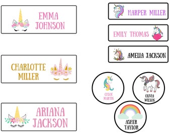 Girls Name Labels, School Supply Stickers, Daycare Labels Pack, Unicorn Name Labels, Waterproof, Back to School , Custom Labels, skinny