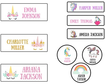 Naamlabels meisjes, stickers schoolbenodigdheden, labelpakket kinderopvang, naamlabels eenhoorn, waterdicht, terug naar school, aangepaste labels, mager