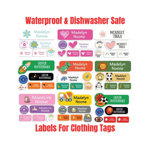 108 étiquettes imperméables pour garderie - Autocollants lavables au lave-vaisselle - Autocollants nominatifs - Fourniture scolaire - Etiquettes nominatives pour vêtements - Étiquettes pour vêtements