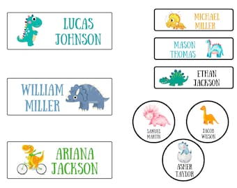 Name Labels Variety Pack | Dinosaur Name Labels | Dino Custom Stickers | Boys Skinny Labels, Waterproof Decals for School, Daycare and Camp