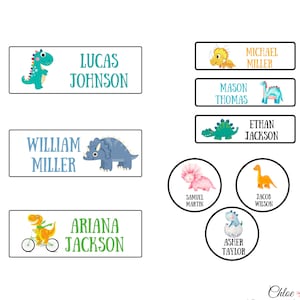 Name Labels Variety Pack | Dinosaur Name Labels | Dino Custom Stickers | Boys Skinny Labels, Waterproof Decals for School, Daycare and Camp