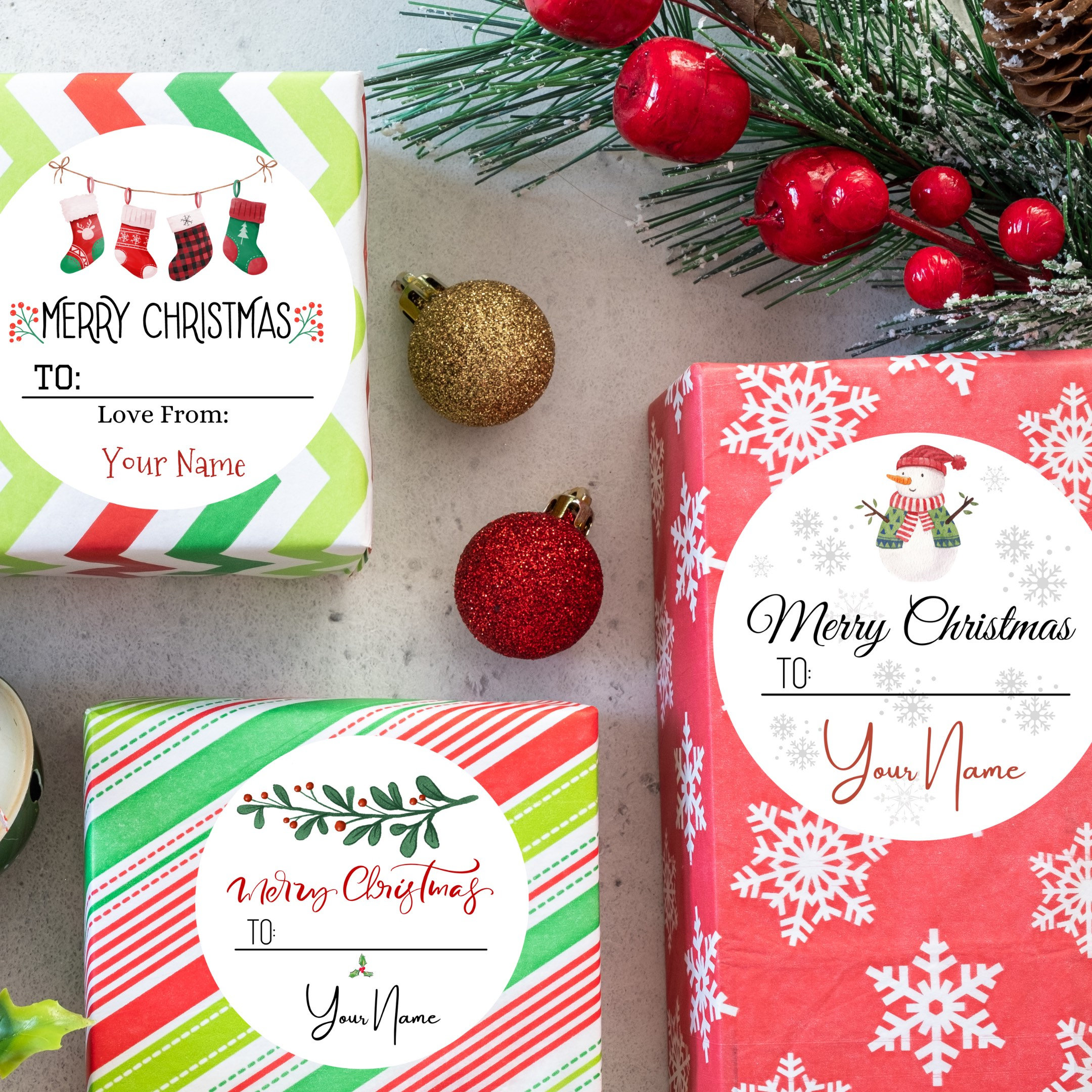Custom Holiday Labels, Personalized Merry Christmas Labels, Holiday Gift Tags, To/From Sticker, Holiday Gift Label/ Christmas Favor Stickers