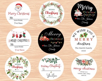 Custom Holiday Labels, Personalized Merry Christmas Labels, Holiday Gift Tags, To/From Sticker, Holiday Gift Label/ Christmas Favor Stickers