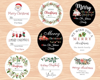 Custom Holiday Labels, Personalized Merry Christmas Labels, Holiday Gift Tags, To/From Sticker, Holiday Gift Label/ Christmas Favor Stickers