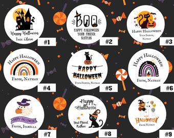 Pegatinas de Halloween Pegatinas de dulces de Halloween Pegatinas de calabaza para pedir dulces Etiquetas de Feliz Halloween Pegatinas para bolsas de dulces Baúl o trato Murciélago