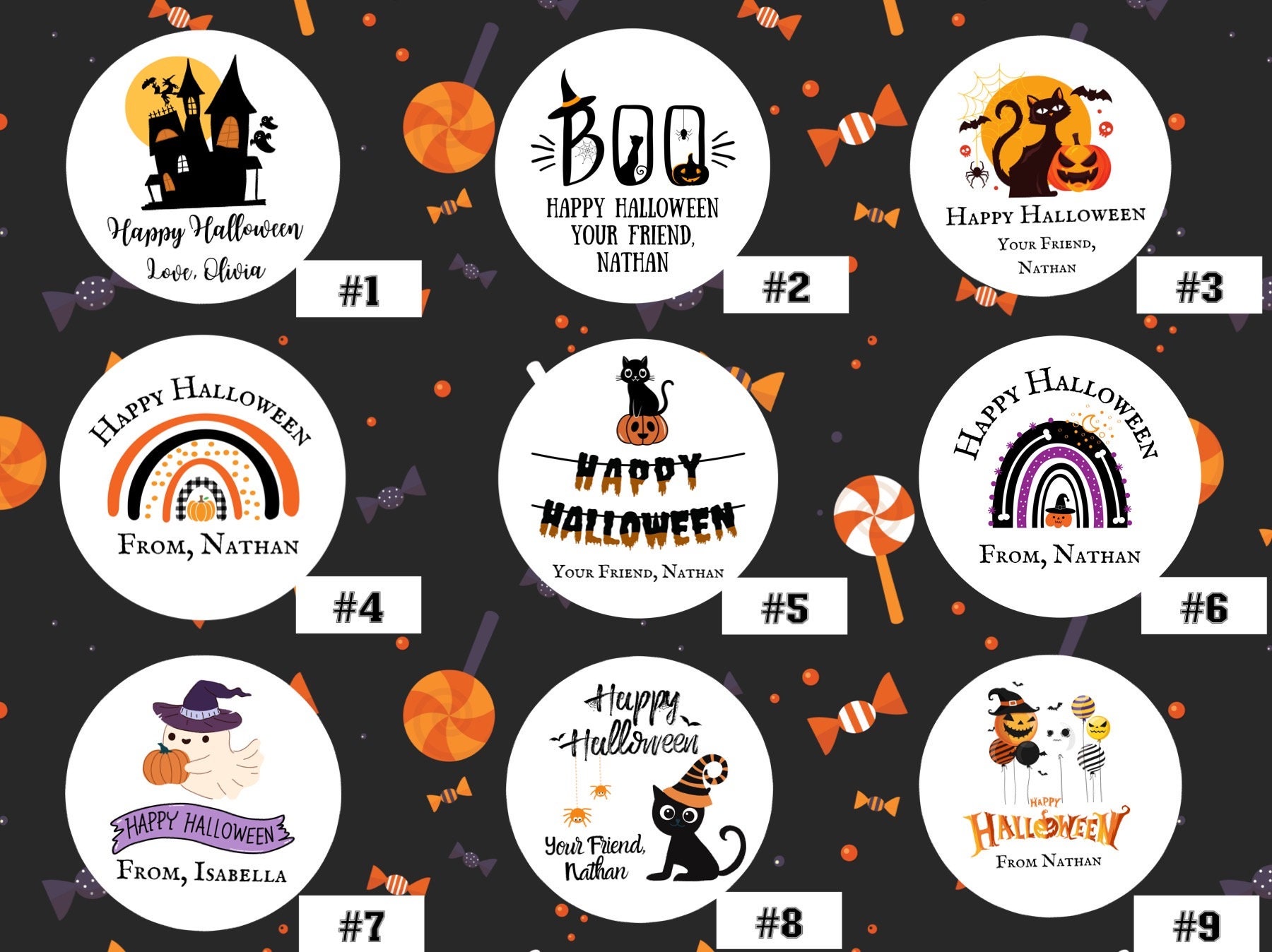 Halloween Stickers Candy Halloween Stickers Pumpkin Trick or Treat Stickers Happy Halloween Labels Treat Bag Stickers Trunk or Treat Bat