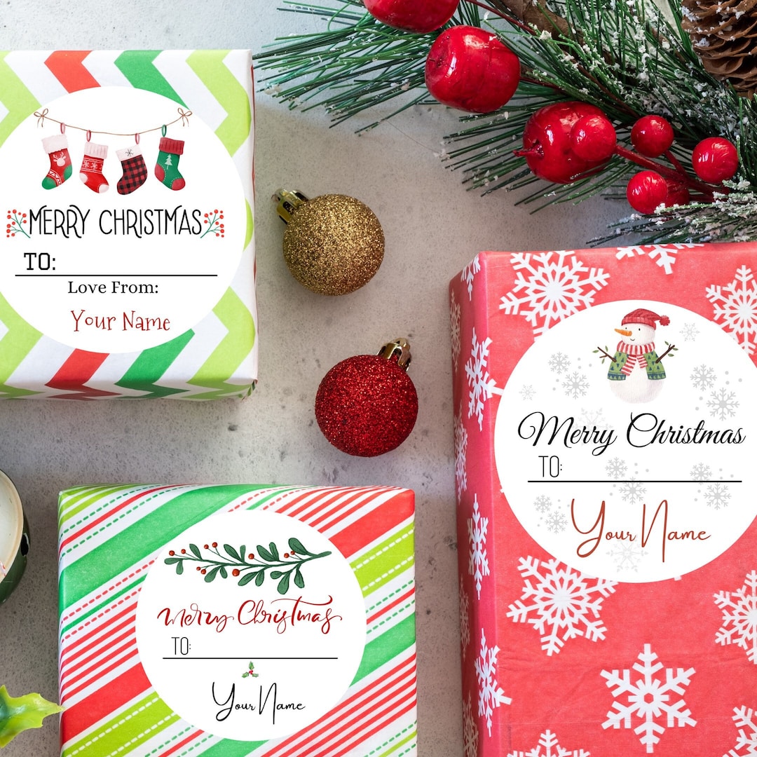 Custom Holiday Labels, Personalized Merry Christmas Labels, Holiday