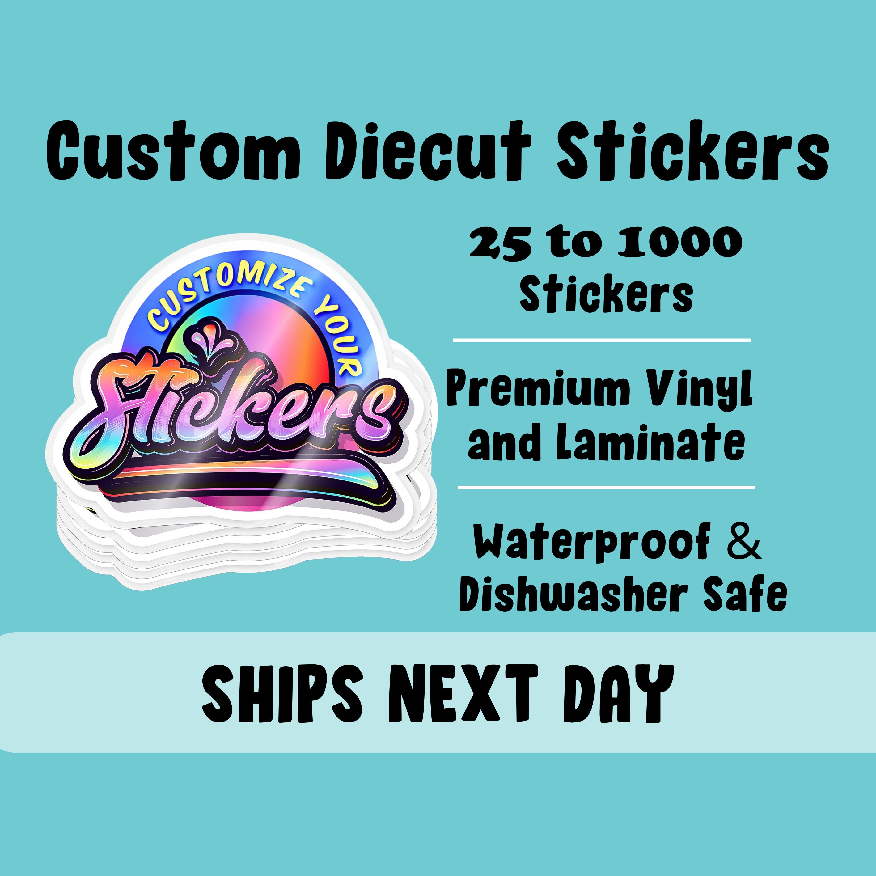 Custom Stickers | Upload Your Design | Sets of 20 to 1000 Bulk | 2 to 12  inches | Waterproof Vinyl Decals | Product Labels Custom Decal Custom