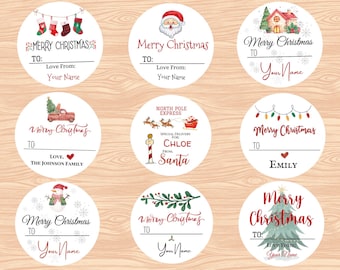 Custom Holiday Labels, Personalized Merry Christmas Labels, Holiday Gift Tags, To/From Sticker, Holiday Gift Label/ Christmas Favor Stickers