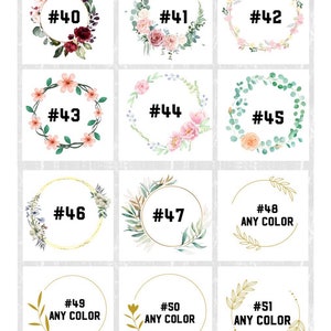May include: A set of 16 digital wreath clip art images in various styles, including sunflowers, floral arrangements, and greenery. The wreaths are numbered 37 through 54, with some options available in any colour.