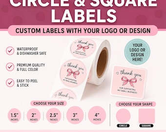 Custom Circle & Square Labels | Waterproof Logo Stickers | Roll Labels for Packaging | 1.5” 2” 2.5” 3” 4” Labels | Same Day Shipping