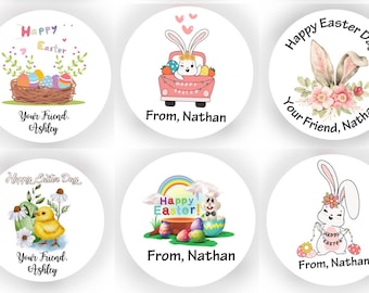 Custom Happy Easter Day Stickers / Easter Stickers / Bunny Stickers / Happy Easter Labels Treat Bag Stickers / Rabbit Labels / Chick Sticker