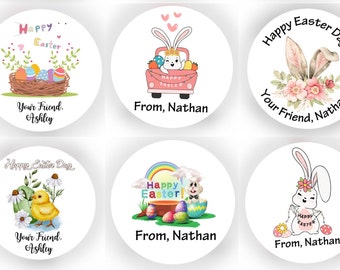 Custom Happy Easter Day Stickers / Easter Stickers / Bunny Stickers / Happy Easter Labels Treat Bag Stickers / Rabbit Labels / Chick Sticker