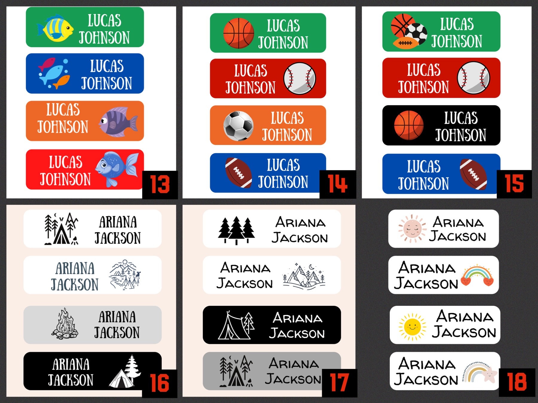 Etiquetas De Nombre Infantiles Para Suministros Escolares, Etiquetas