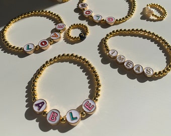 Personalized Gold Name & Beads Bracelet | Customized Beaded Jewelry | Graduation Gift