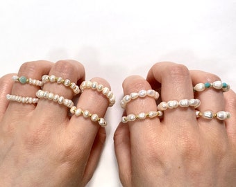Small Pearl Ring | 14K Gold Plated Center | Freshwater Pearl Beads