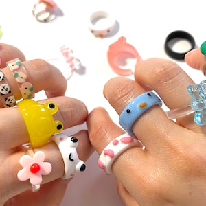 Chunky Animal Fruit Rings: Fun Irregular Acrylic Resin Ring