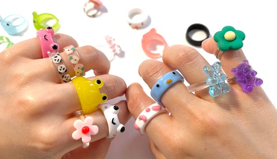 Fruit Animal Style Rings BUY 3 GET 1 FREE Colorful Fun Funky Dipped Open Acrylic Resin Irregular Chunky Ring Glow in the Dark Etsy