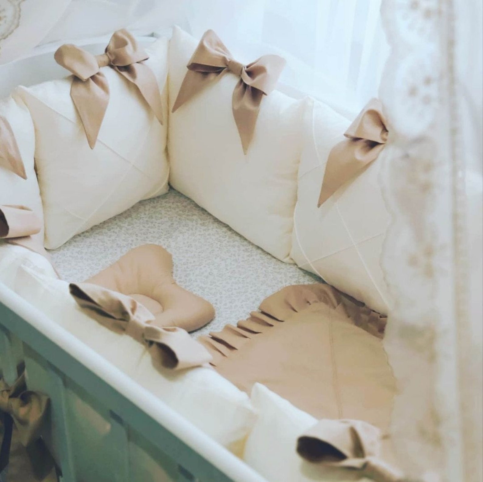 Beige Crib Bedding Set from natural cotton Baby girl crib Etsy