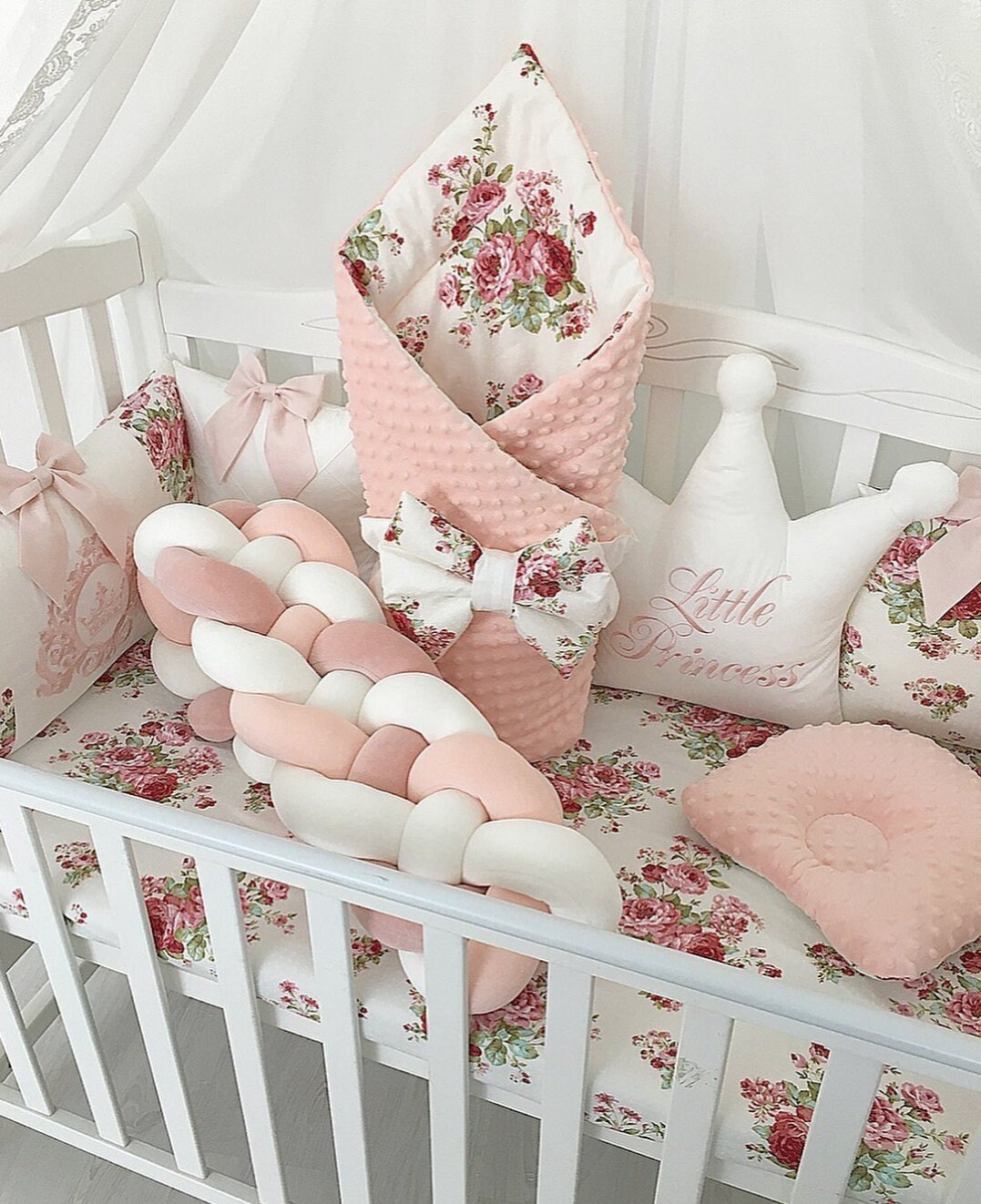 Baby bumper set for girl. Crib bumber pads with crib sheet. Etsy