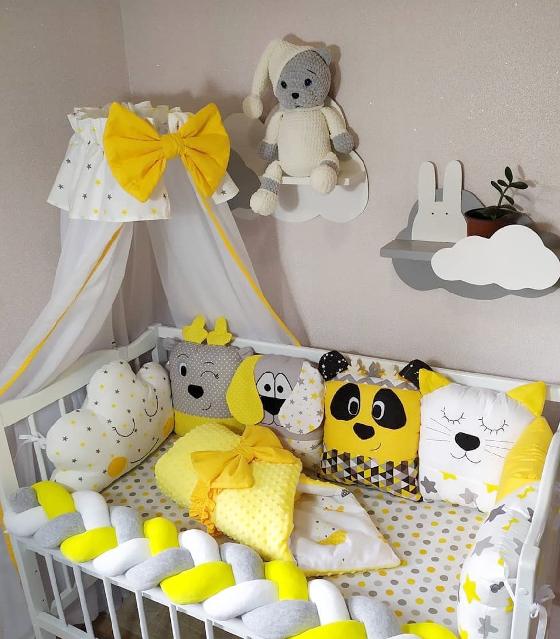 Yellow with gray Crib Bedding Set from natural cotton Baby Etsy