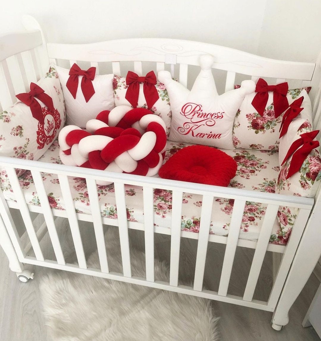 Baby bumper set for girl. Crib bumber pads with crib sheet. Etsy
