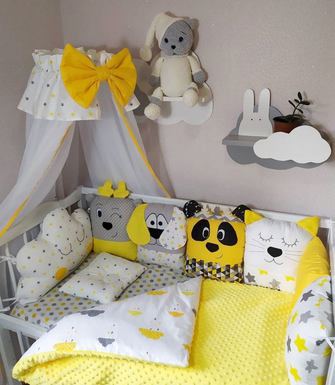 Yellow with gray Crib Bedding Set from natural cotton Baby Etsy