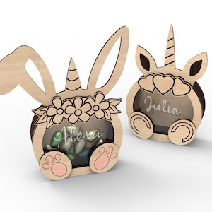 Personalized Easter unicorn bunny box for chocolate eggs laser cutting file, vector file INSTANT DOWNLOAD Commercial use imagem 1