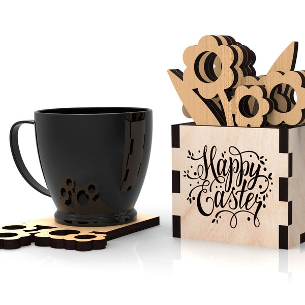 Easter gift idea | Flower pot coasters |  Svg Laser-Ready Cut Files - INSTANT DOWNLOAD