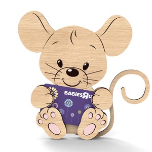 Lindo ratón / Soporte para tarjeta de regalo personalizado para baby shower / Nuevo bebé / Regalo de chispas para bebé / Archivos Svg listos para cortar con láser